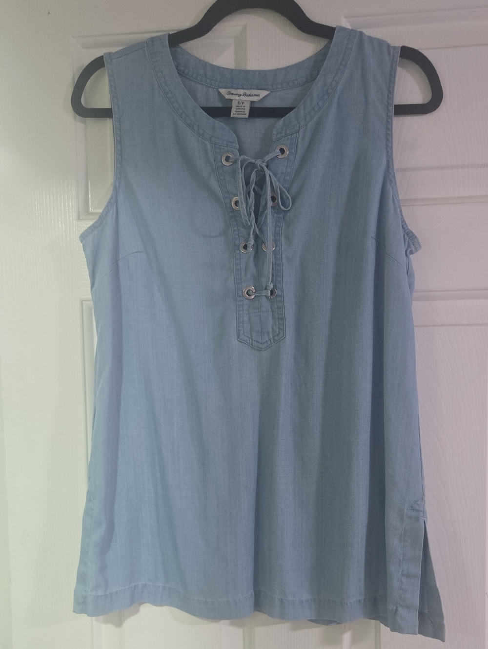 Tommy Bahama Light Blue Sleeveless Lace-Up Tank